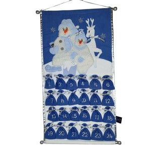 Snow Buddies Christmas Advent Calendar Cloth Banner Countdown Pocket Bag Snowman